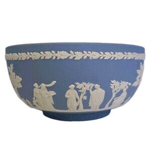 VTG Wedgwood Jasperware Bowl Aprox 8" The Sacrifice Greek Design 1972 Blue Matte